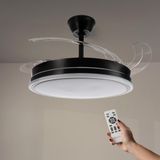 M mimotec Black Olga Led-plafondventilator, 66 W, dimbaar, CCT-licht en intensiteitsregeling, motor DC 30 W + LED 36 W, stil, 6 snelheden, 4 intrekbare vleugels, timer