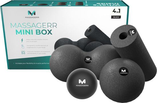 Massagerr® Mini Box – Massage Bal, Duo Massagebal & Mini Foam Roller – Zwart