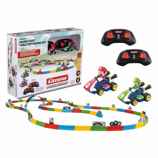 Carrera RC Mini Mario Kart Tabletop Racing Set - Mario vs. Luigi - 2 Bestuurbare Auto's - 2,4 GHz - 5 km/u - Schaal 1:43