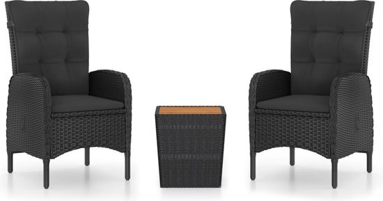 vidaXL 3-delige Bistroset poly rattan en accaciahout zwart