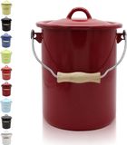 Poubelle en acier avec revêtement en émail et poignée en bois - 3 litres Rouge