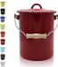 Poubelle en acier avec revêtement en émail et poignée en bois - 3 litres Rouge