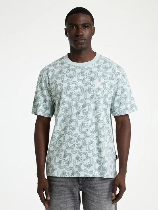CHASIN' Torin T-shirt met korte mouw en ronde hals voor heren, maat L, katoen, gebloemd, regular fit, lichtgroen