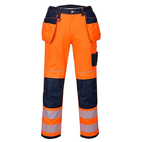 Portwest T501 PW3 Hi-Vis Work Trousers, Short, Orange/Navy, Size 28