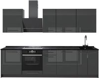 Vicco Complete keukeneenheid Fame-Line, Antraciet Hoogglans/Antraciet, 280 cm zonder werkblad