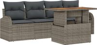 vidaXL Tuinbank - Set - 5-st - Grijs - Poly-rattan