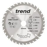 Trend Wood CSB/14036T Accu-cirkelzaagblad, diameter 140 mm, 20 mm boring, 36 tanden, 1,8 mm snijvoeg, +10° haak, TCT, fijn oppervlak