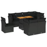vidaXL Loungeset met kussens, polyrotan, zwart