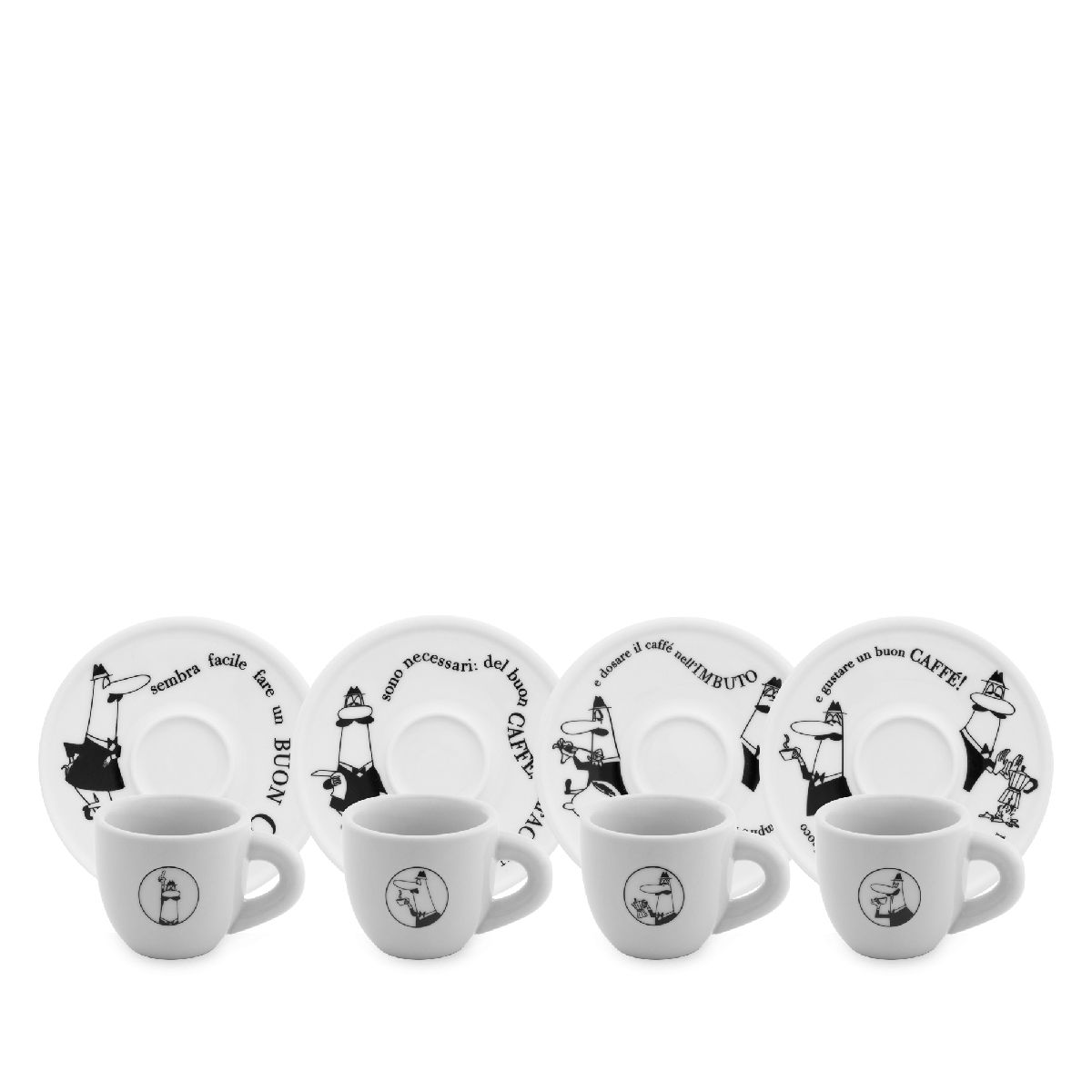 Bialetti Koffiekop en Schotel Set - Porselein - 4 Stuks - Wit