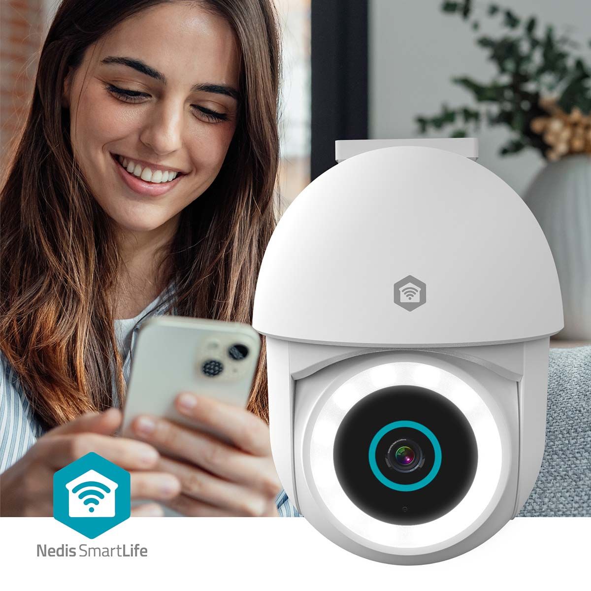 Nedis SmartLife - Outdoor WiFi Camera - 3MP Full HD 1296p - Spotlight - Pan/Tilt - IP65 - White