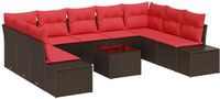 vidaXL Tuinbank - Set - 9 - st - 8-Aantal - zitplaatsen - Bruin - en - Rood