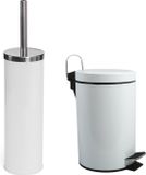 MSV Toiletborstel in houder/pedaalemmer set Napoli - metaal - wit