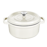 COOKER KING Chuanjia cocotte en fonte émaillée, robuste, chauffe uniforme, maintien de la chaleur longue, ustensile de cuisson, blanc amande, 24 cm