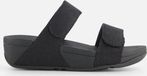 FitFlop Lulu Adjustable Shimmerlux Slides Dames Slippers - All Black - Maat 38