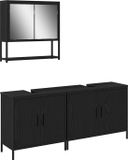 vidaXL Badkamermeubel Set 3-delig Bewerkt Hout Zwart 80 x 30 x 60 cm
