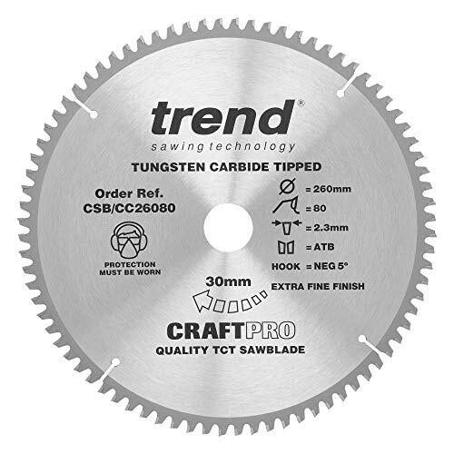 TREND Trend CraftPro crosscutting TCT-cirkelzaagblad met negatieve haaksnede, 260 mm diameter x 80 tanden x 30 mm asgat, wolfraamcarbide getipt, CSB/CC26080