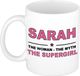 Bellatio Decorations Naam cadeau Sarah - The woman, The myth the supergirl koffie mok / beker 300 ml - Oudroze Keramiek