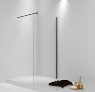 Badkamerplanet Aqua Crystal - Douchewand - Inloopdouche - Easy Clean - 10mm - Veiligheidsglas - 100cm - Mat Zwart