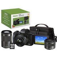 Canon EOS M50 Mark II Hybrid Camera Pack Black + EF-M 15-45mm f/3.5-6.3 IS STM Lens + EF-M 55-200mm f/4.5-6.3 IS STM Lens Black + Case + 16 GB SD Card
