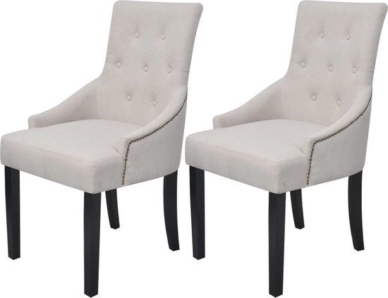 vidaXL Eetkamerstoelen 2 stuks stof crèmegrijs