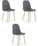 LEOBERT Set van 3 eetkamerstoelen PADVA - Donkergrijs fluweel - Eiken poten - Modern design