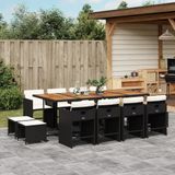 Prolenta Maison Exclusive Tuinset voor buiten, 13-delig, met kussens, zwart, van polyrotan