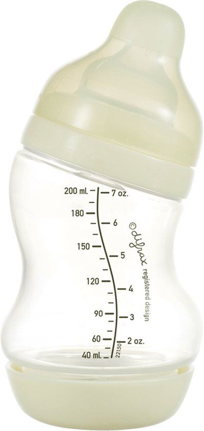 Difrax Babyfles 200 ml Wide - Anti-Colic - Crème - 0+ maanden