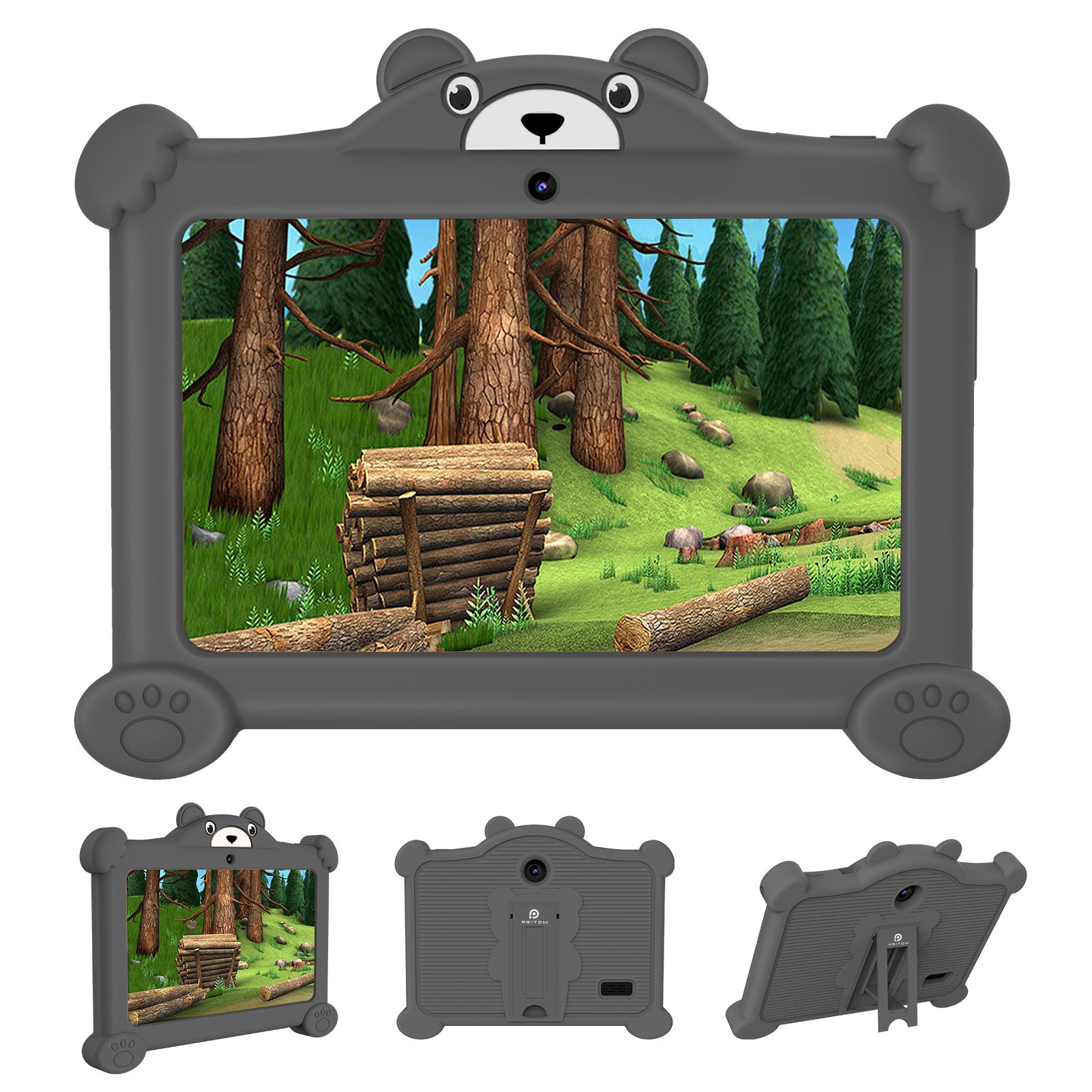 PRITOM Kids Learning Tablet PC 7 inch Android 2 GB RAM 32 GB ROM WiFi Bluetooth met beervormige beschermhoes