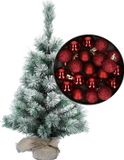 Merkloos / Sans marque Billiet - Vanlaere Besneeuwde mini kerstboom 35 cm met kerstballen donkerrood