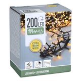 Led-lichtsnoer, Extra warme led-lichtketting met 8 verlichtingsfuncties, 200 leds op 4 m, kerstverlichting met geheugenchip, tuindecoratie, advent en winter voor binnen en buiten