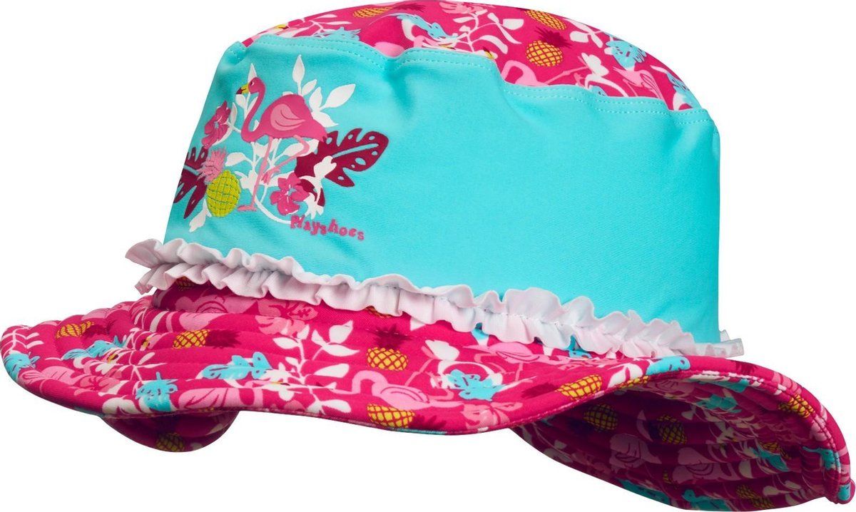 Playshoes UV zonnehoed Kinderen Flamingo - Aqua/Roze - Maat 51cm