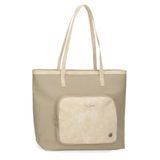 Pepe Jeans Jana boodschappentas, beige, 34 x 32 x 14 cm, polyester, met details van kunstleer van Joumma Bags, Beige, Eén maat, draagtas