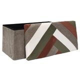 HOME DECO FACTORY HD0551 Opbergbank Opvouwbaar Patchwork Ribfluweel Multifunctioneel Beige/Grijs/Rood/Groen