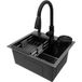 Évier de cuisine 45x40cm évier de cuisine en acier inoxydable évier intégré le robinet extractible 360° avec évier+panier de drainage+distributeur de savon encastré