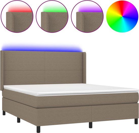 vidaXL Boxspring met matras en LED stof taupe 180x200 cm