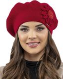 Vivisence Dames Winter Baret - Wolmix Met Klassieke Stijl En Bloemenapplicatie Voor Een Elegante Look - Comfortabele Pasvorm Met Warmte Op Koude Dagen Ideaal Voor Dagelijks Gebruik En Cadeau - Rood