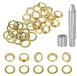 Jeu de 20 fixations métalliques de 12 mm, couleur or, avec outil