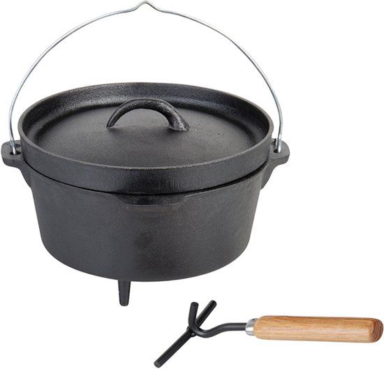 Esschert Design Kampvuurpot Sudderpot Barbequepot - Zwart - Gietijzer - 27x29x20 cm - 3,7L - Incl. deksel