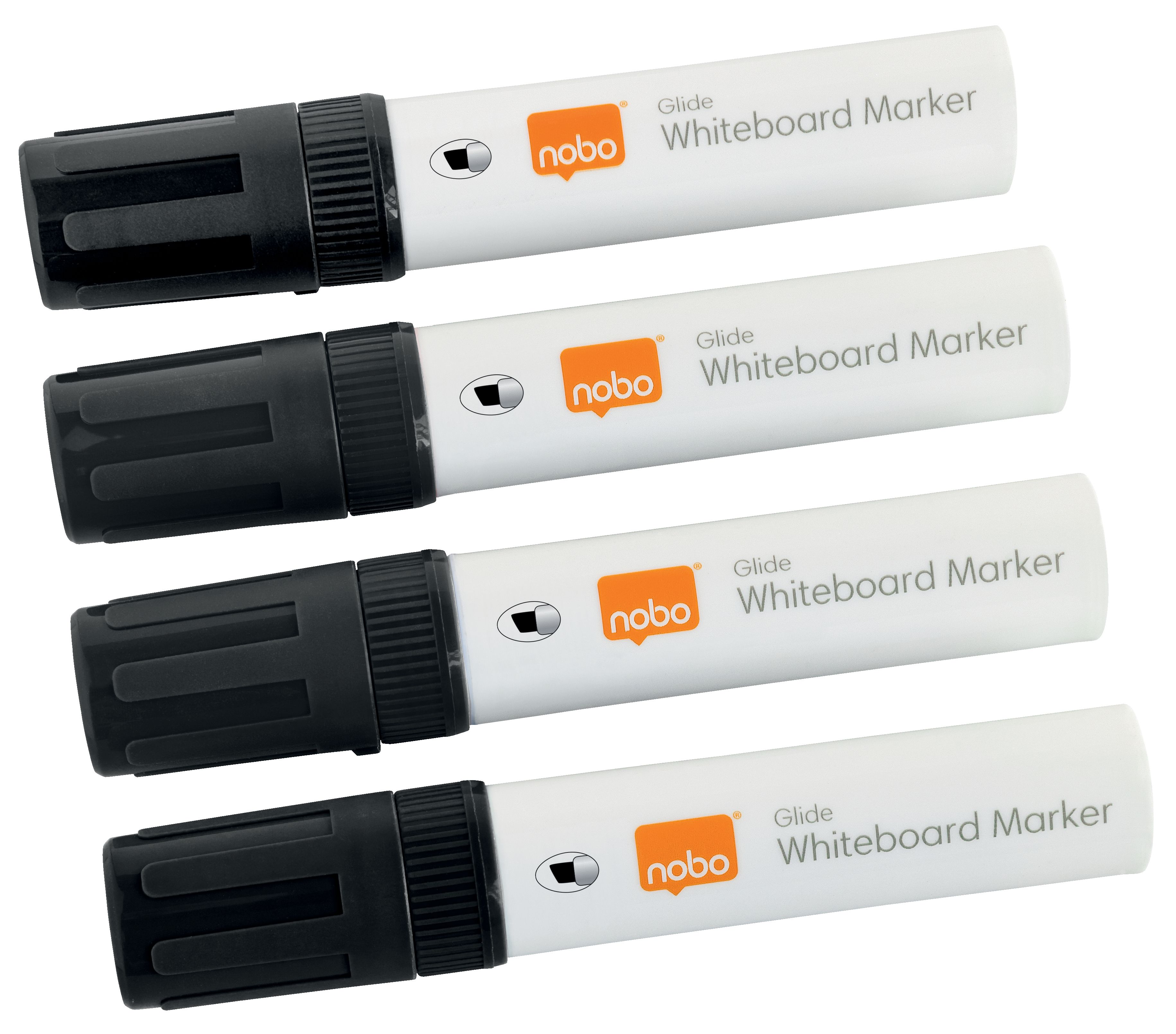 Nobo Whiteboard Markers - 4 Pack - Black - Chisel Tip