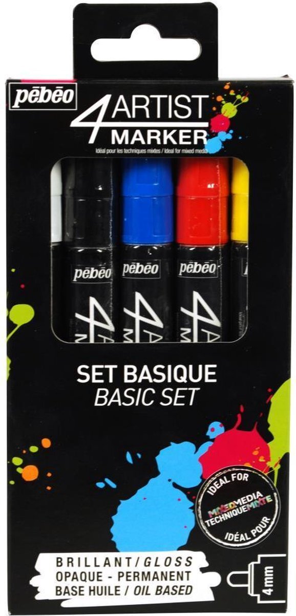 Pébéo Pebeo - 4Artist Markers 4.0mm - Basis Kleuren- set 5 stuks