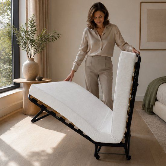 Troonz® Logeerbed Atlas 90x200 cm – Opklapbed 1 persoons - Vouwbed met Matras - Plooibed - Eenpersoonsbed - Met beschermhoes