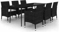 vidaXL Ensemble de jardin 7 pièces avec coussins, poly rotin et verre