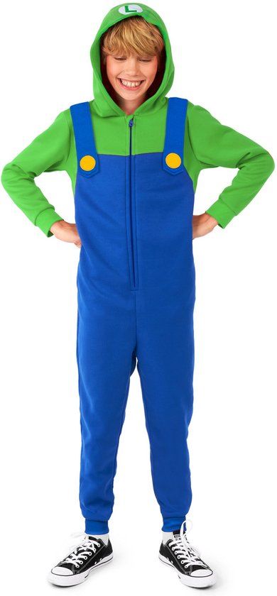OppoSuits Luigi Kids Onesie - Nintendo Huispak - Kinder Kleding voor Luigi Outfit - Carnaval - Groen - Maat: M - 110/116 - 122/128 - 6-8 Jaar