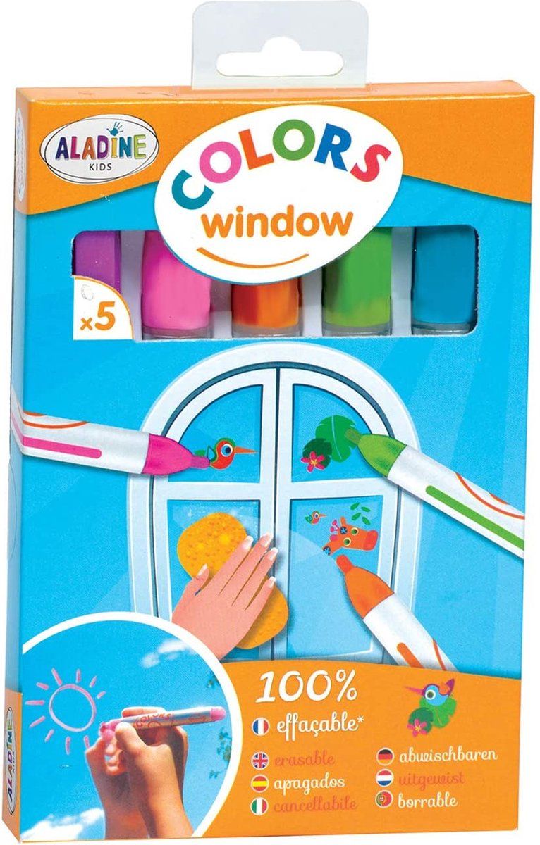 Aladine 42010-5 viltstiften voor glas en spiegel - 5 kleuren