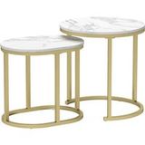 Pangivo Lot De 2 Tables Basses Gigognes De Salon En Mdf Et Acier Blanc
