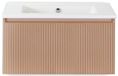 BES LED Frozen 3D Badmeubelset 80 cm - Greeplijst in Kleur - Peach - Keramische Wastafel Wit Zonder Kraangat
