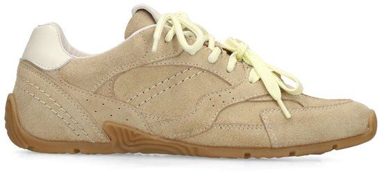 Manfield Dames Beige Suède Sneakers met Dubbele Vetersluiting - Maat 42