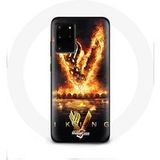 Maniacase Hoesje voor Samsung Galaxy S11 Plus Vikingen Seizoen 6 Logo V Zwaard van Vuur Zwarte Achtergrond