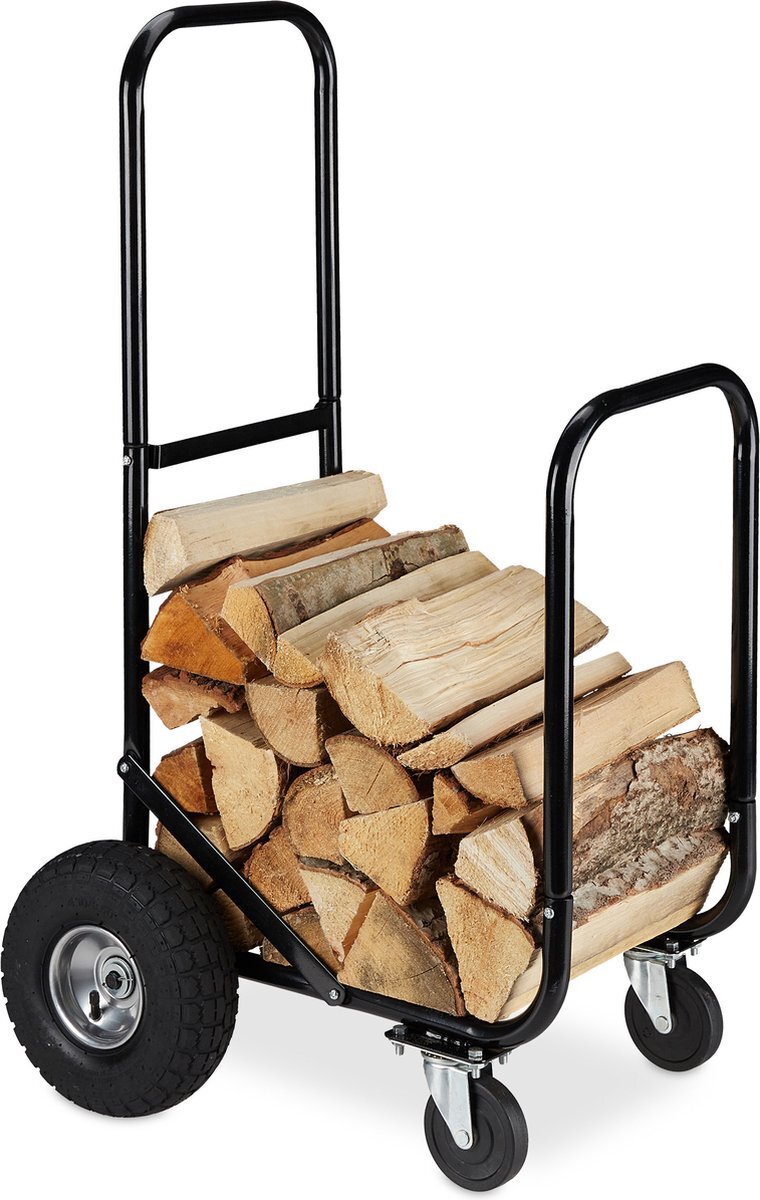 Relaxdays brandhout rek metaal - brandhoutrek binnen en buiten - houtopslag - haardhoutrek