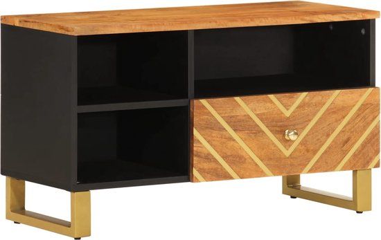 vidaXL Tv-meubel 80x33,5x46 cm massief mangohout bruin en zwart